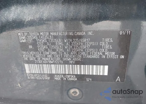 2011 Toyota Rav4 Limited from USA, damaged, VIN 2T3DF4DV1BW112219